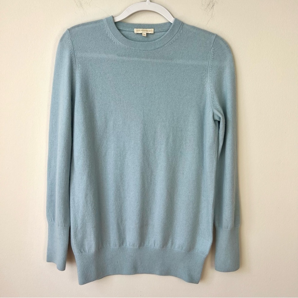 Ann Mashburn 100% Cashmere Crew Neck Sweater Light Blue